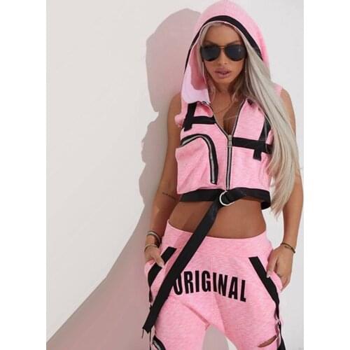 Fashion Hooded Zipper Vest&Hole Pants Suits For Women Spring&Autumn Sports Sleeveless Sweatpants Women