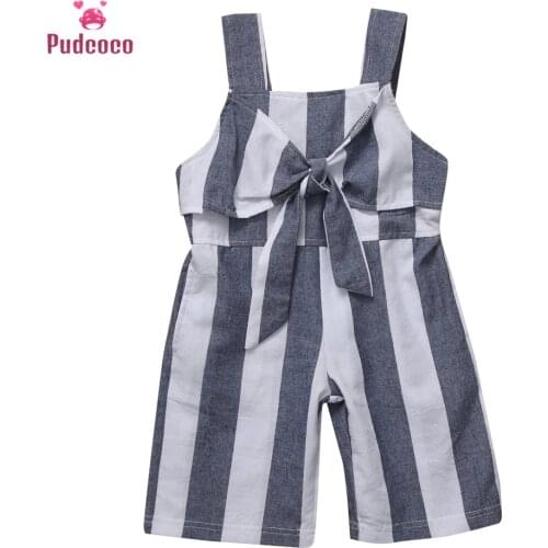 2-7Y Toddler Kids Girl Clothes Summer 2019 Sleeveless Romper Girls Kid Baby Bow-knot Strip Jumpsuit Clothes Newborn Outfits