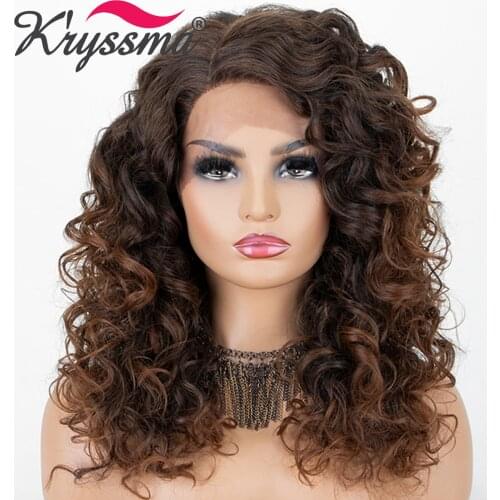 Kryssma Synthetic Lace Front Wigs For Black Women Brown Cosplay Wigs Synthetic L Part Ombre Wig Natural Hairline Wigs