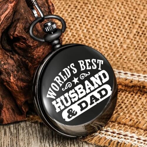 Gift For Father Personality Text Pattern Worlds Best Husband And Dad Pocket Watch Men High Quality Quartz Numeral Dial Pendant