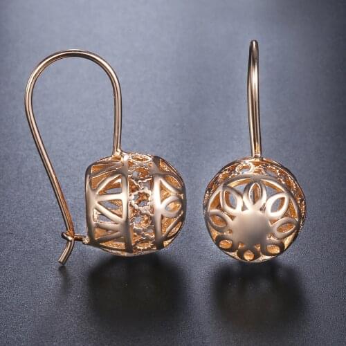 585 Rose Gold Filled Ball Stud Earrings for Women Cubic Zirconia CZ Womens Earring Fashion Jewelry Gift Davieslee New DGE181