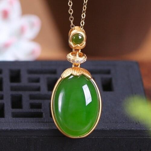 Certified dainty gold Jade Necklace S925 Sterling Silver Jade Jasper Necklace for Women Jewelry