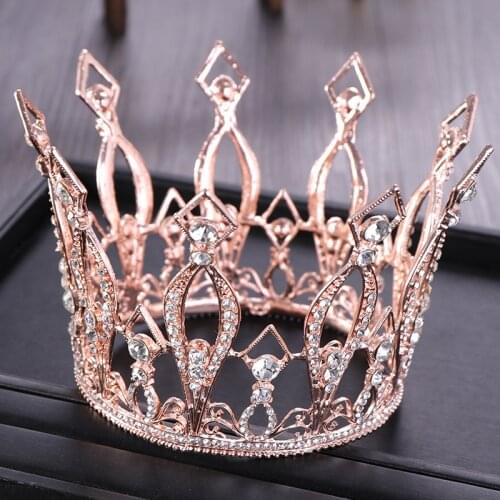 Trendy Rose Gold Round Rhinestone Crystal Crown Wedding Tiara Crown Bridal Hair Accessories Crown Party Wedding Headwear Gift