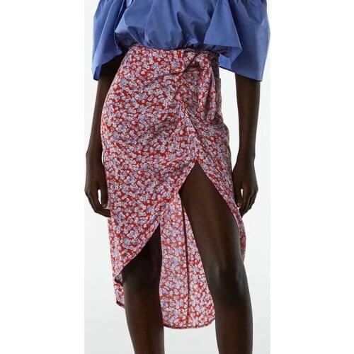 ZA Summer Women Bow Skirt 2021 New Arrival High Waist Casual Skirts Straight Floral Printed Female Skirt Zipper Skirt