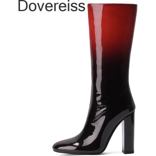 Dovereiss Fashion Womens Shoes Winter new Pointed Toe Sexy Elegant Brown Chunky heels Knee high boots Concise Mature 41 42 43