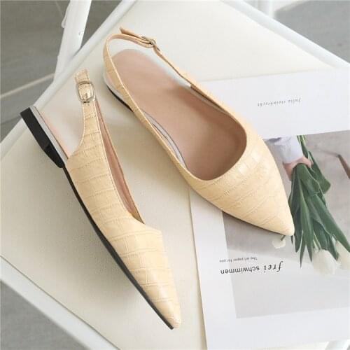 2020 Spring Flats Women Slingbacks Shoes Buckle Flat Shoes Pointed Toe Casual Summer Shoes Ladies Gold Silver Big Size 42 43
