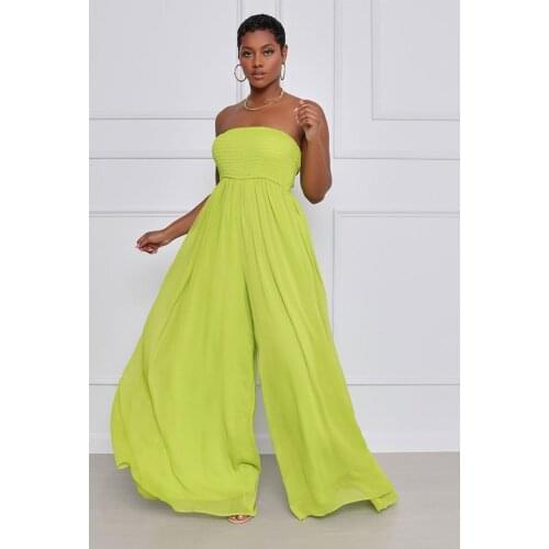 2021 New Women Summer Jumpsuit Solid Color Strapless Off-Shoulder Loose Siamese Trousers with Pockets for Girls 4 Colors Sexy