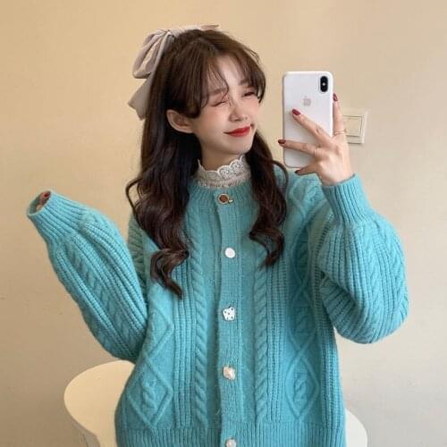 Korean Style Women Fashion Jumper Cardigan Female Autumn Solid Loose Sweater Casual Long Sleeve Knitted Cardigan Outwear Q748