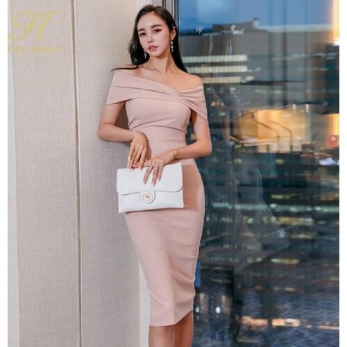H Han Queen New 2021 Spring Sexy one-neck Strapless Evening Party Pencil Dress Women Bodycon Dresses Simple Korean Vestidos