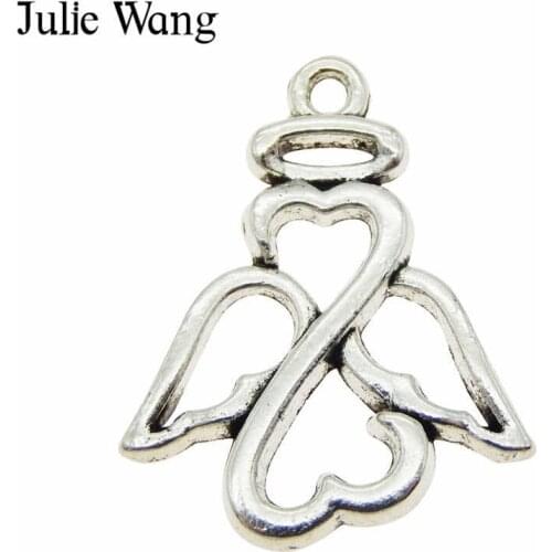 Julie Wang 1 Pack Alloy Cartoon Angle Charms Antique Silver Color Pendant Abstract Charms Necklace Jewelry Making Accessory