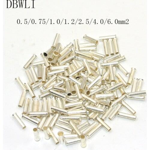 100Pcs Tin-coated Copper Material Uninsulated Terminal 0.5mm2-6.0mm2 Bootlace Ferrules Cord End Electrical Cable Crimp Connector