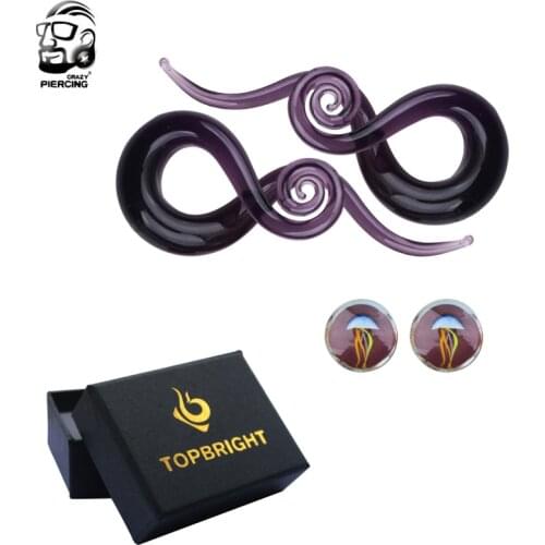 2PCS Glass Ear Spiral Taper Gauge and jellyfish Ear Plug Tunnels Earring Gauges With Gift Boxes Body Piercing Jewelry To Gift