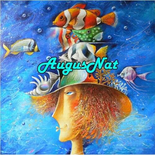 Gold fish diamond painting woman daimand embroidery abstract daimant mosaic picture diamant painting poster oil paint by number