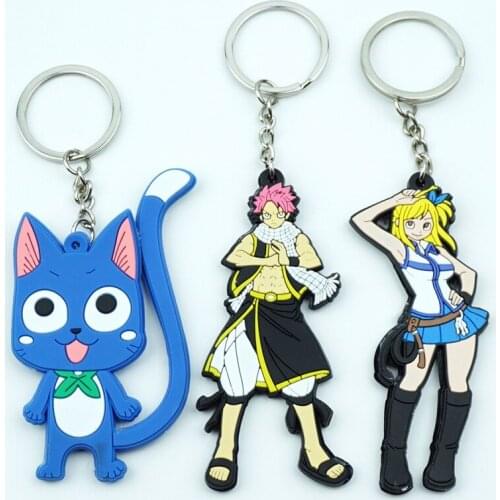 FAIRY TAIL Figure Key Ring Anime Lucy Natsu Happy Key Chain Key Holder Kids Gift Accessory Trinkets Cosplay Itabag Keychains