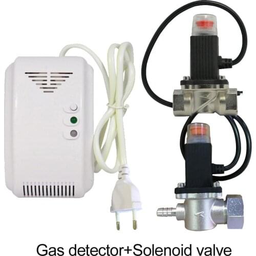 220VAC Kitchen CH4 Natural Gas leaking detector Magnetic Solenoid valve to cut off coal gas Fire alarm sensor for home security