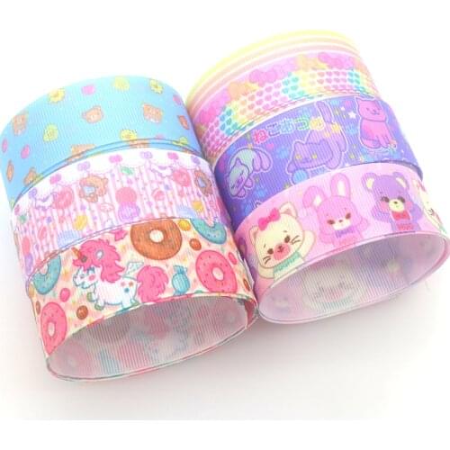 DHK 50yards Cute Kawaii Printed Grosgrain Ribbon Accessory Hairbow Headwear Decoration DIY Wholesale OEM S1603