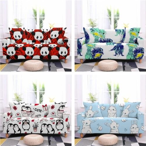 1-4 Seater Cartoon Cute Cat Panda Rabbit Animal Elastic Couch Covers Sofa Cover All-inclusive Stretch Slipcover for Living Room