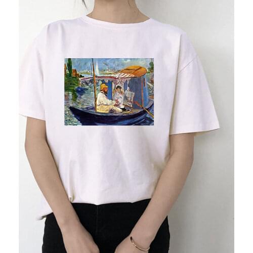 Summer Monet Oil Painting T Shirt Women Casual Harajuku White Tee Shirt Female Short Sleeve Tops Camiseta Mujer
