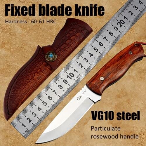 VG10 steel fixed blade pocket knife hunting survival military knives camping outdoor utility tactical edc hand tools wood handle