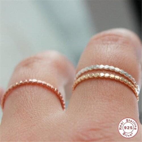 Aide 925 Sterling Silver Rings for Women Slim Stacking Beaded Rings Wedding Band Eternity Stacking Ring Finger Jewelry Anillos