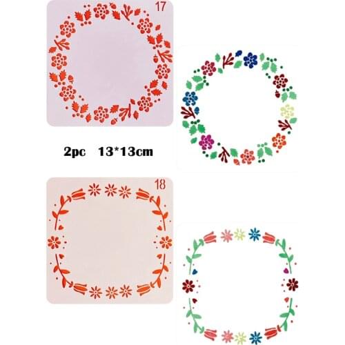 2pc Flower And Leaf Painting Template Diy Embossing Stencil Accessories Sjablonen Scrapbooking Reusable Office School Supplies