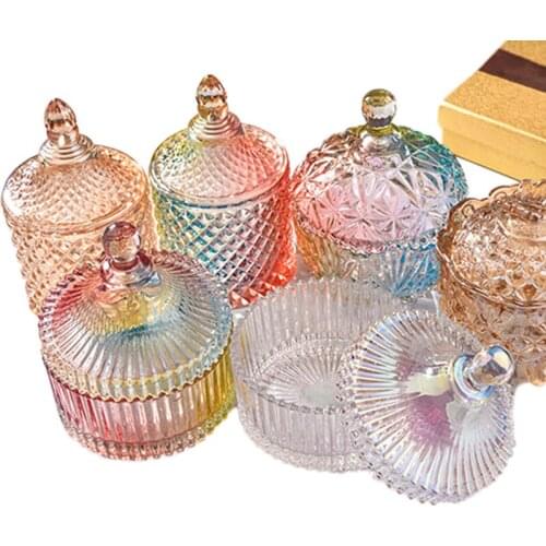 Candy Jar Cube Sugar Box Storage Box Colorful Snack Crystal Pot Food Box With Lid Seasoning Pot Decoration Vintage Glass 1pcs