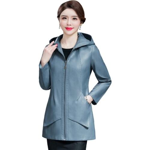 New Womens Elegant Hooded Faux Leather Jackets Ladies Soft PU Leather Basic Zipper Jacket Coat Plus Size 6XL Female Outerwear