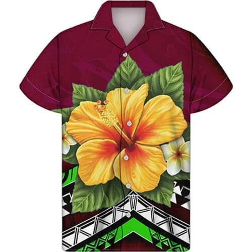 Hycool 2021 Summer Shirt Mens Brand Clothing Short Sleeve Polynesian Tribal Hawaii Flower Casual Designer Breathable Plus Size