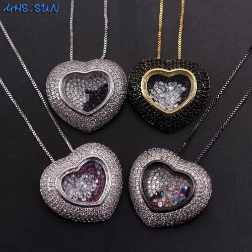 MHS.SUN Women Mosaic Zircon Heart Pendant Necklace Vintage Gold Color Fashion Chain Necklace Jewelry Accessories For Girl Gift