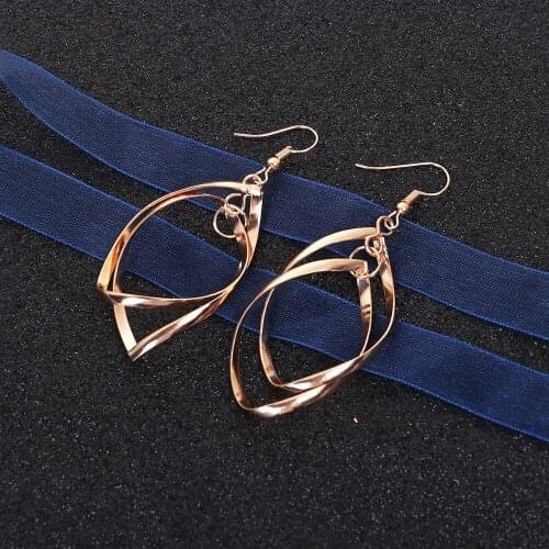 8SEASONS Fashion Earrings Gold Color Dull Silver Color Metal Spiral Water Drop Ear Hook 69mm(2 6/8") x 26mm(1"), 1 Pair