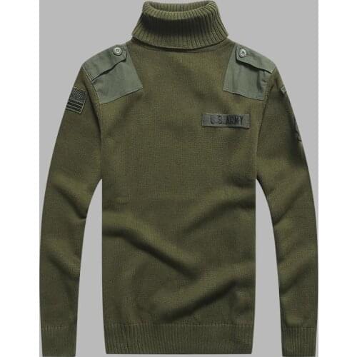 Sweater Mens Military Patch Design Tactical Army Knitted Highneck Sweaters Autumn Winter Casual Thick Pullover