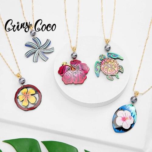 Cring Coco Hawaiian Necklaces Fashion Acrylic Frangipani Pendant Turtle Necklaces 2020 Trendy New Jewelry Party Gift for Women