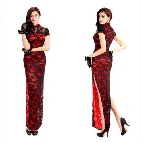 Sexy Woman Chinese Cheongsam Elegant Lace Traditional Qipao New Year Evening Party Oriental Vintage Split Wedding Dress