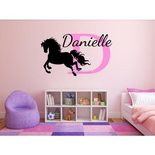 Adesivo de parede Horse Wall Stickers Personalized Name Monogram Decor Girls Bedroom Vinyl Wall Decal Removable Art Mural SA596
