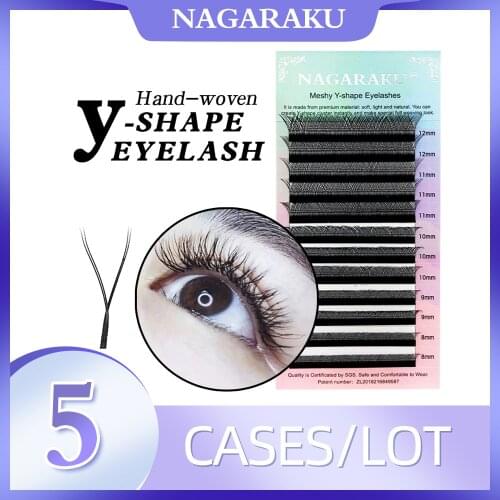 NAGARAKU 5 Cases YY Shape Black C/D Curl Eyelashes Extensions Two Tip Lashes High Quality Makeup Warehouse