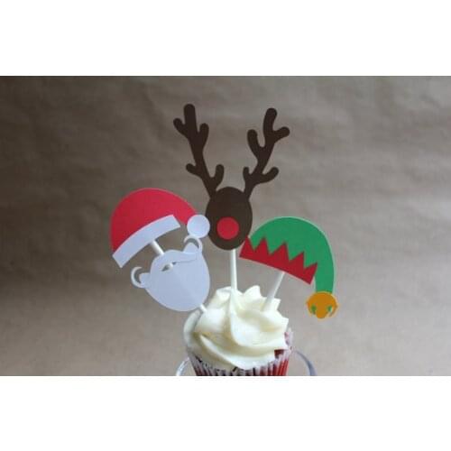 Christmas Santa, Elf, and Rudolph Cupcake Toppers wedding birthday baby shower Party food picks free shipping photo booth props