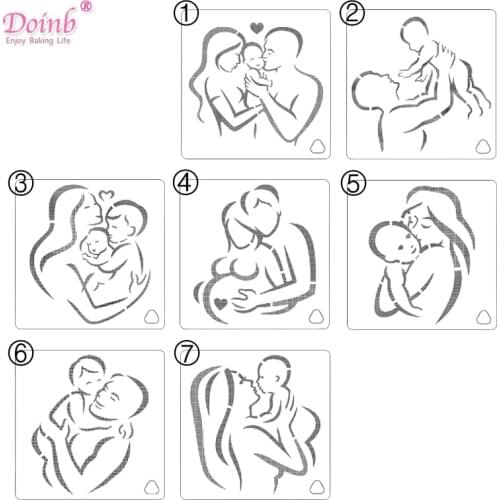 Family Love Mothers day Plastic Stencil Pad Spray Flower Cake Mold Strew Duster Decoration DIY Baking Tool Moulds