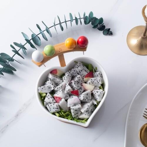 Creative Heart-Shaped Bamboo Shelf Salad Bowl Western-Style Fruit Bowl Dessert Bowl Western-Style Tableware