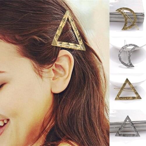 Retro Women Girls Fashion Hairpins Hollow Triangle Moon Hair Clip Barrette Metal Hairpin Holder Wedding Party Hair Accessories