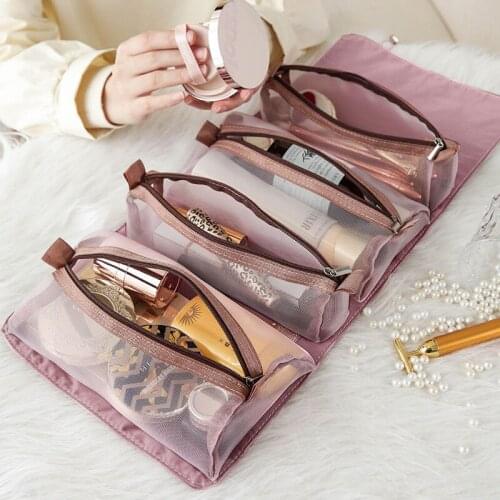 Women Travel Cosmetic Bag Foldable Hanging Nylon Wash Bag Portable Makeup Bag Multifunctional Toiletry Pouch
