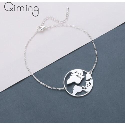 Stainless Steel Globe World Map Bracelets for Women Adjustable Round Earth Chain Bangles Bracelets Wanderlust Travel Gift