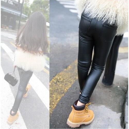 2 3 4 5 6 7 Years Toddler Girls Pants Autumn Winter Thick Leather Pants Fashion Leggings For Girls Elastic Waist Skinny Pants