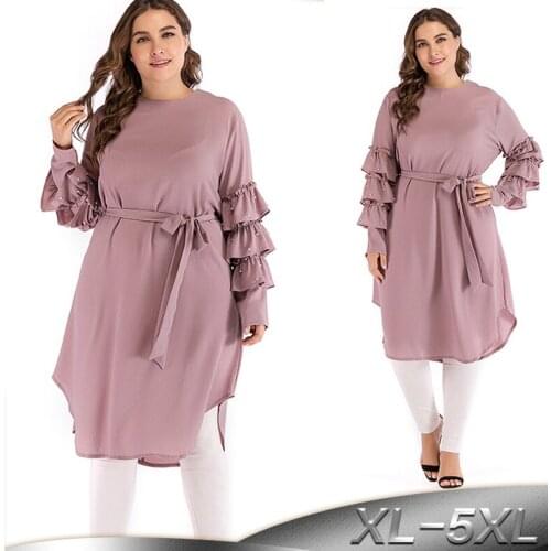 Plus Size 5XL Long Women Tops 2019 Arabic Turkey Islam Muslim Sleeves Long Top Dress Abaya Musulman Saudi Arabe Islamic Clothing
