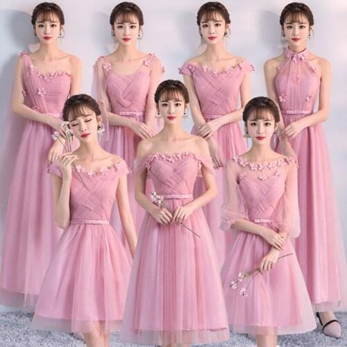 Pink sexy bridesmaid dress vestidos new Korean lace evening dress wedding sisters skirt gray graduation dress party dress women