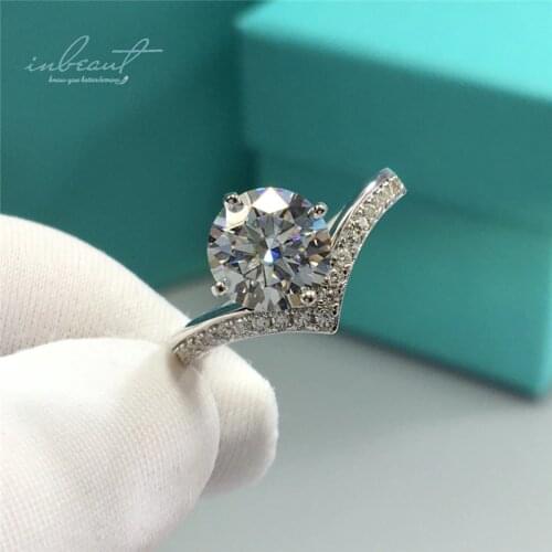 Inbeaut New Popular 925 Silver Excellent Cut 2 ct D Color Pass Diamond Test Moissanite Crown Party Ring for Women Fine Jewelry