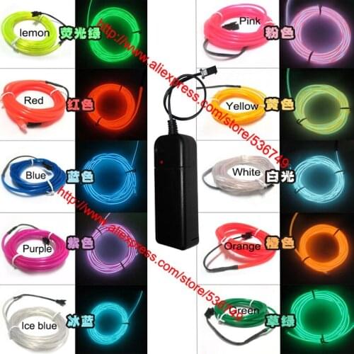 10M Flexible Led Neon Light Glow EL Wire Rope Tube Cable+3V Inverter with ten color option +Free shipping