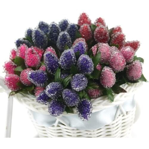 12pcs Small Berries Artificial Flower Red Cherry Stamen Pearlized Wedding Fake Fruit Strawberry Glass Pomegranate Decoration