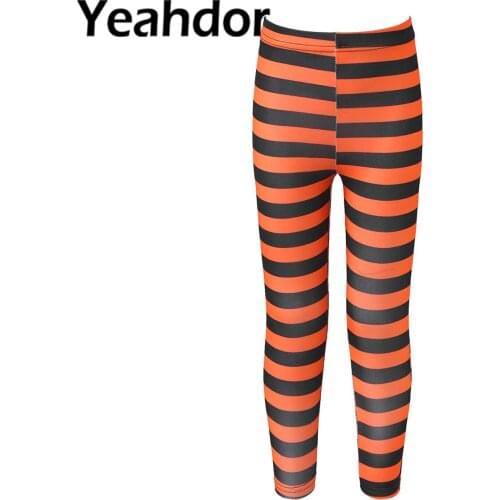 2021 Kids Girls Long Pants Tight #100-150 Kids Girls Halloween Costume Elastic Waistband Stripes Spider Web Pumpkin Print Pants