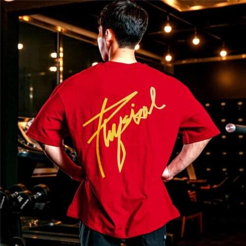 2021 Loose T Shirt Men Gym Fitness Cotton T-shirt Male Fashion Print Short Sleeve Tee Shirt Tops Summer Sport Workout Clothing