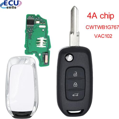 3BTN Flip Remote Key PCF7961 4A Chip for Renault Kadjar Captur Megane 3 2013-2017 433MHz CWTWB1G767 VAC102